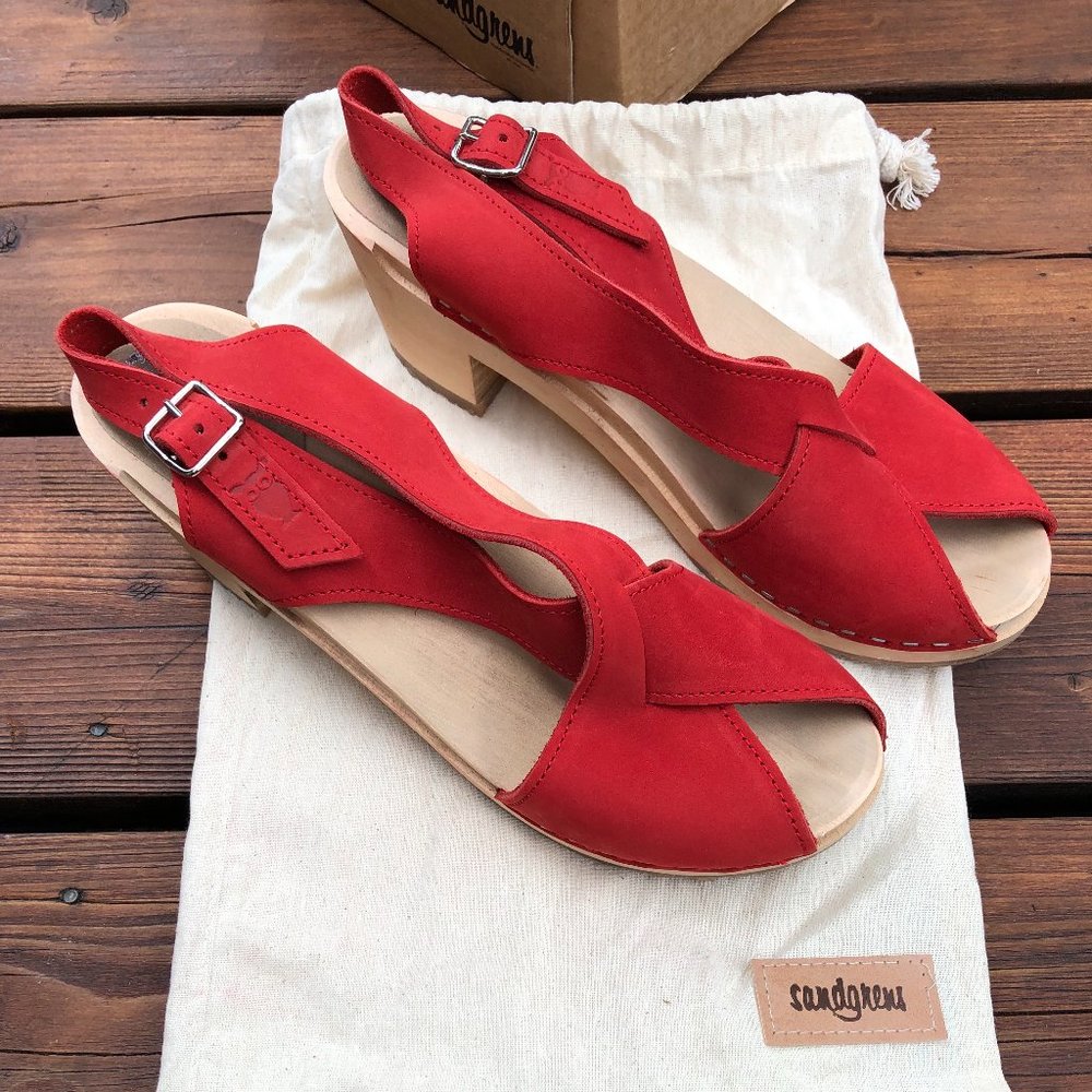 Sandgrens Morocco Red Nubuck High Heel Clogs 42 NWT